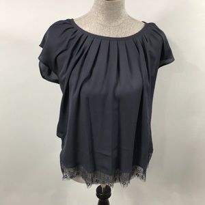 Blue grey lace sheer top. Size large.